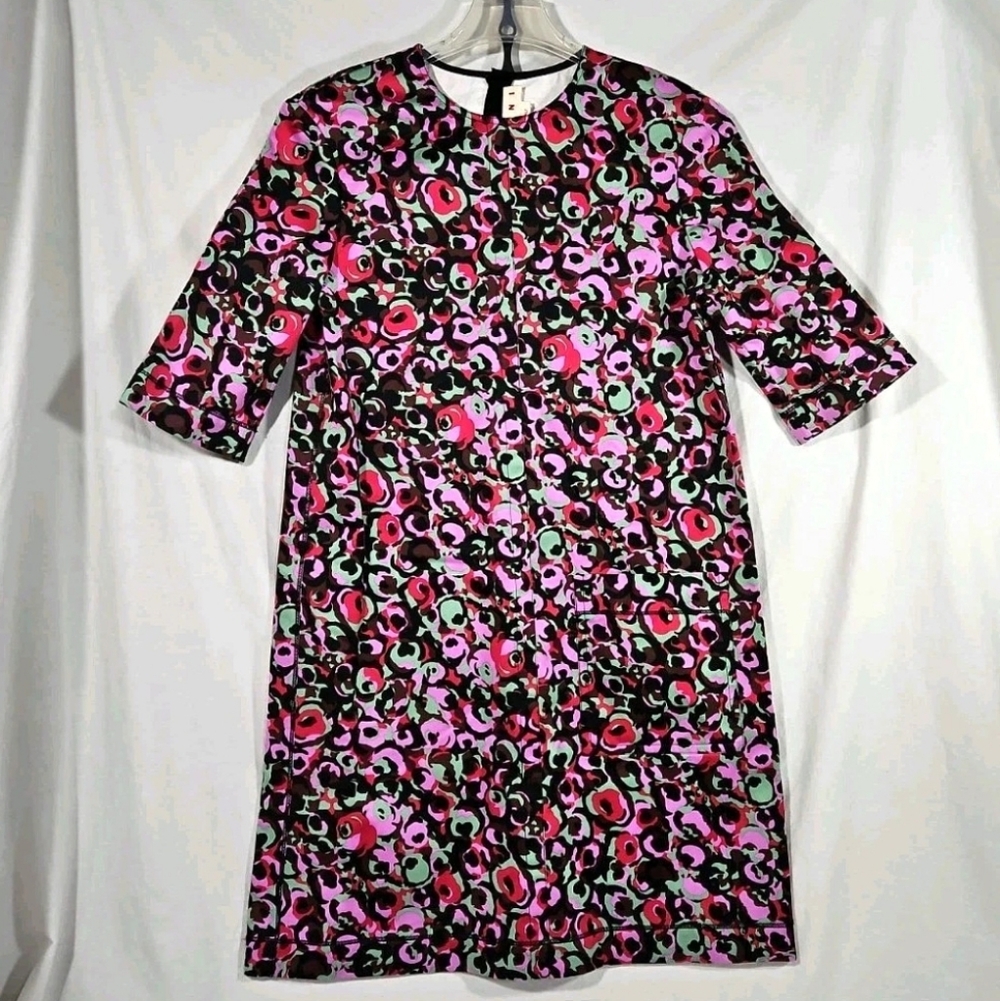 MARNI Casual Cotton Shift Dress Size 44 Abstract Floral Roses Swirls Knee Length